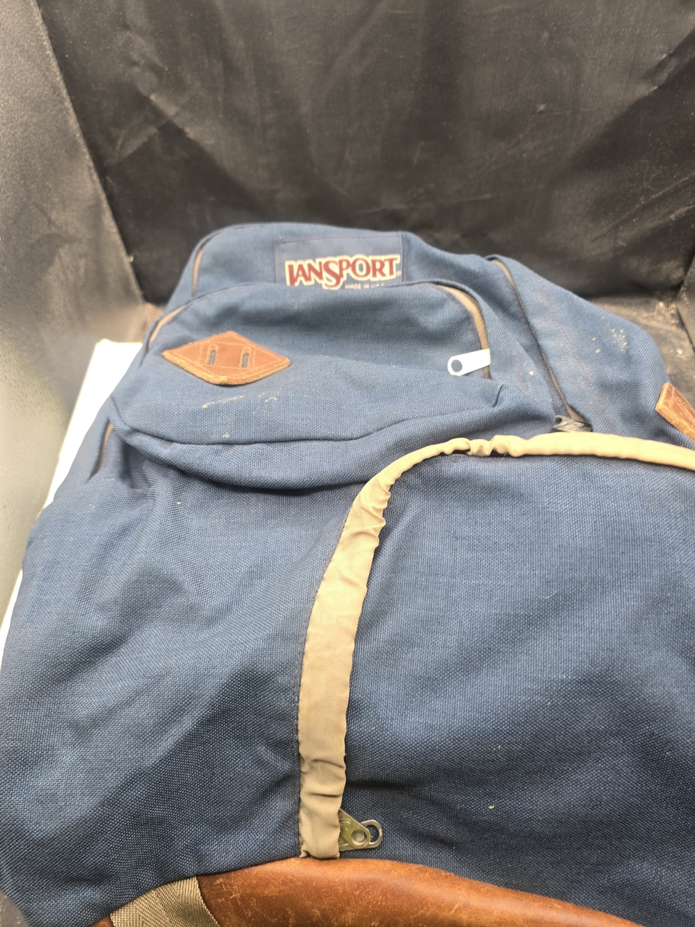 JanSport Navy Canvas Backpack with Tan Accents 22h And 13w Dimension